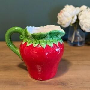 Vintage Strawberry Pitcher Ceramic Red Green Farmhouse Decor